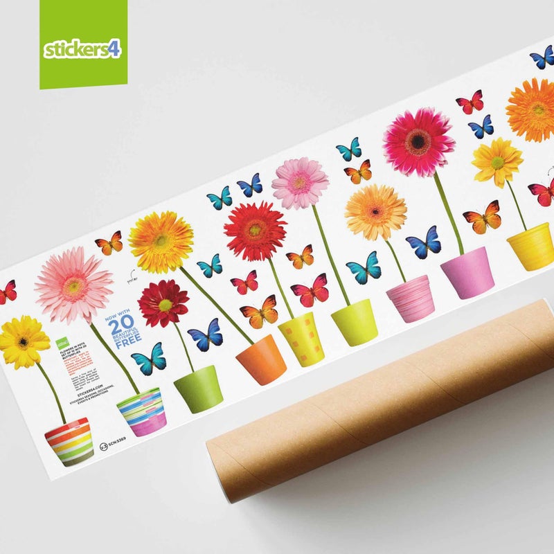 Stickers4 Set of 10 Potted Gerbera Window Clings with 20 Butterflies, Double-Sided Repositionable Static Clings for Glass, Reusable Floral Stickers for Spring & Summer Home, Classroom or Storefront Decor - Image 5